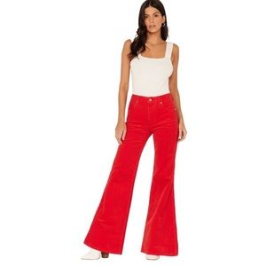 Wrangler Size 24 length 30 Red Corduroy Wanderer 622 High Rise Flare Jeans